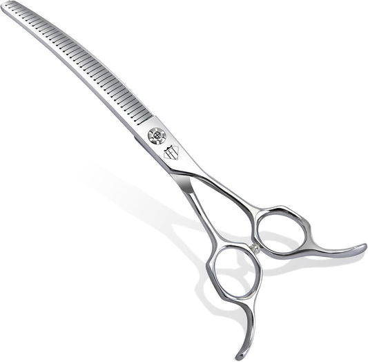 Professional Curved Thinning Scissors for Dog Grooming, 30-Degree Curvature, Japanese 440C for Trimming Dogs Cats and Other Pets face and paws (Curved Blender)