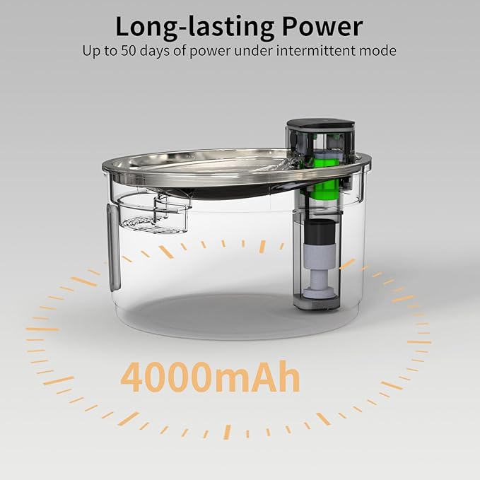 NPET Stainless Steel Wireless Cat Fountain, 1Gallon/135oz Battery Operated Automatic Pet Drinking Fountain - Cordless Dog Water Dispenser with Water Level Window for Cats Indoor