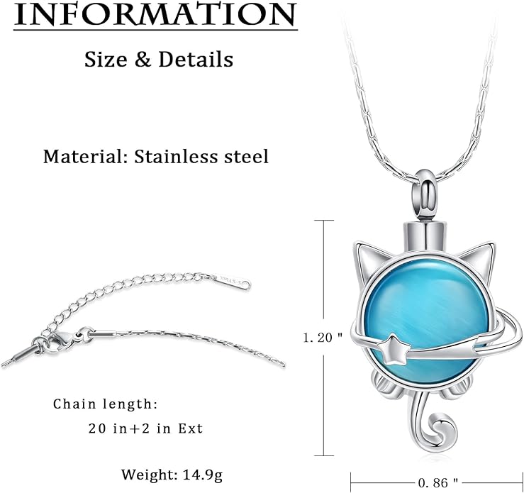 constantlife Cat Moon Urn Necklace for Women Pet Cremation Jewelry for Ashes Stainless Steel Pendant Funeral Keepsake Loved Ones Memorial Gift