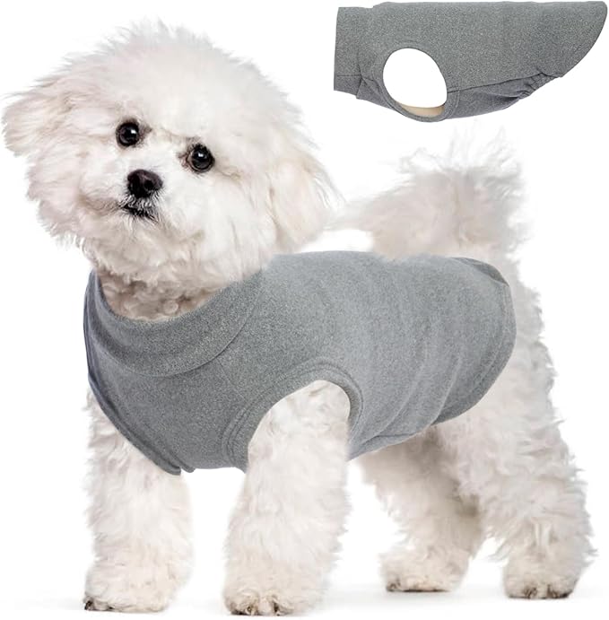 Dog Fleece Vest - Grey, M - Pullover Warm Sweater | Stretchable Sweatshirt Small Dogs Boy, Lightweight Winter Jacket Keep Warm, Mini Dachshund