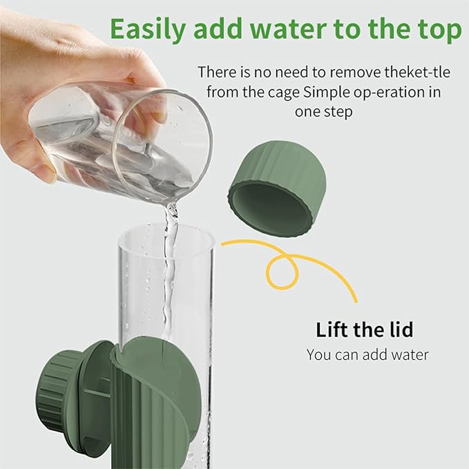 9.4 Fl Oz No Mess Bird Water Dispenser, Automatic Parrot Water Feeder with Spring Valve, Clear Cage Water Drinker for Parakeets Cockatiels Budgies Finch Lovebirds & Canary (Green, 9.4 fl oz (280ml))