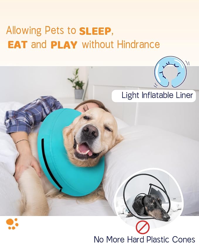 Supet Inflatable Dog Cone for Dogs to Stop Licking, Dog Neck Donut Collar Recovery E Collar to Stop Licking, Soft Pet Cone for Small Medium Large Dogs