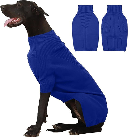 IECOii Extra Large Dog Sweater 4XL,Thermal Warm Dog Sweaters for Giant Breed Dogs,Turtleneck Knitted Knitwear for Pet Winter,Stretchy&Easy On Doggy Sweatshirt for Doberman,Great Dane(Royal Blue,XXXXL)