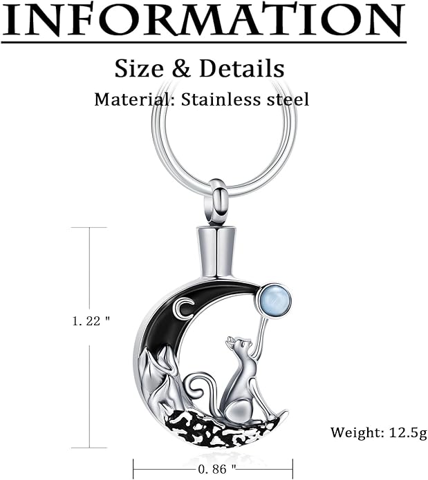 constantlife Cat Moon Urn Necklace for Women Pet Cremation Jewelry for Ashes Stainless Steel Pendant Funeral Keepsake Loved Ones Memorial Gift