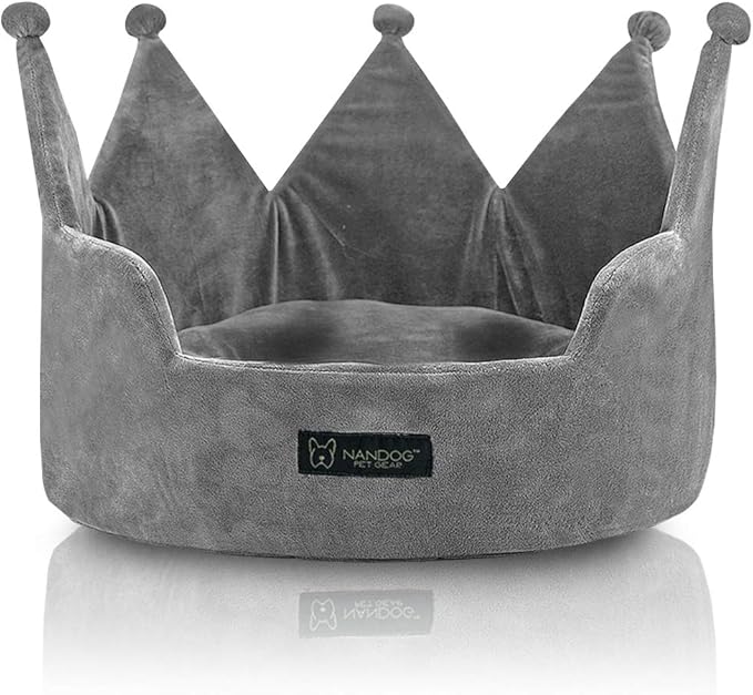 NANDOG Pet Gear Crown Cozy Round Dog and Cat Bed Collection Washable Indoor Pet Bed for Small Breeds -Soft Bed Fits in Crate or Kennel - Made of Ultra Soft Micro-Plush Material (Grey)