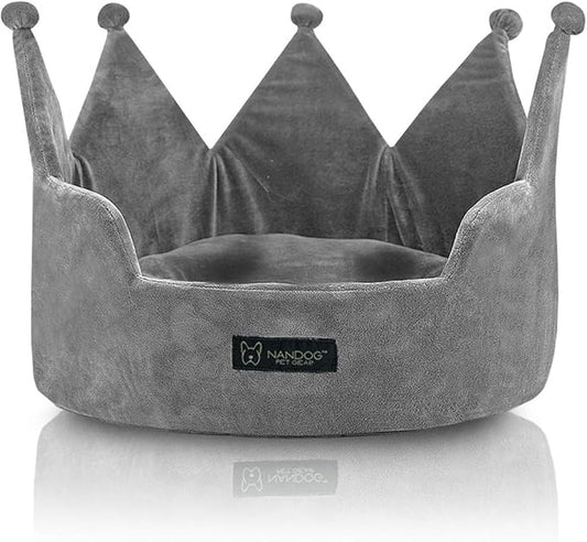 NANDOG Pet Gear Crown Cozy Round Dog and Cat Bed Collection Washable Indoor Pet Bed for Small Breeds -Soft Bed Fits in Crate or Kennel - Made of Ultra Soft Micro-Plush Material (Grey)