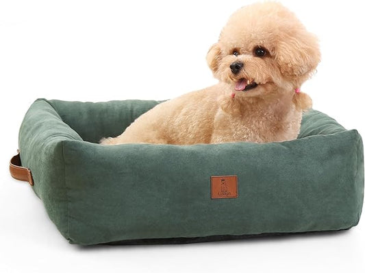 25In Dog Bed for Small Medium Sized Dogs - Washable Rectangle Puppy Bed for Indoor Outdoor, Cozy Pet Bed with Support Pillow & Non-Slip Bottom(Green, Medium)