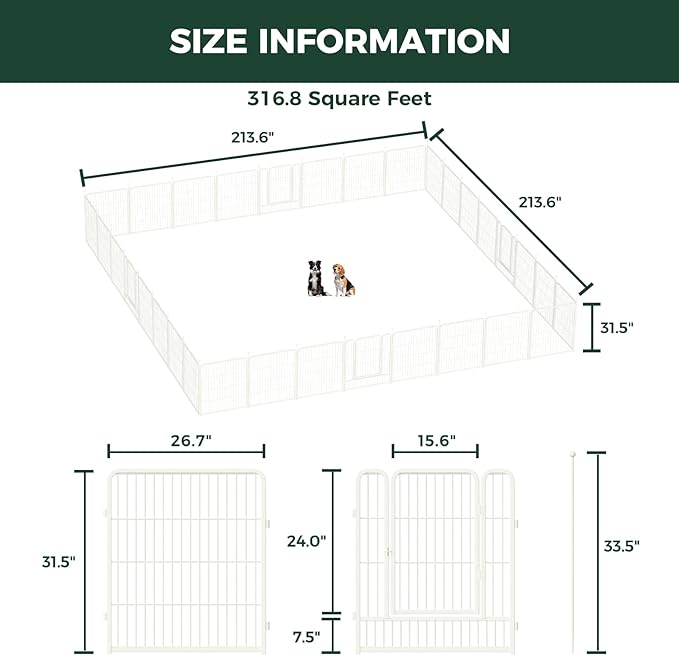 FXW Rollick Unleashed Dog Playpen for Indoor, Yard, RV Camping, 32 inch 32 Panels for Small and Medium Dogs, White│Patented