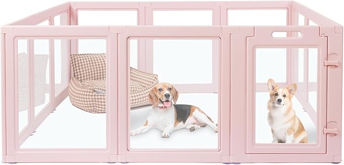 DIY Clear Acrylic Dog Playpen House,Quick Easy Assembly and Disassembly,Strong Floor Suction,Indoor and Outdoor Use,Easy Cleansing Puppy Fence (Skin Pink, 23.6" H, 2PCS)