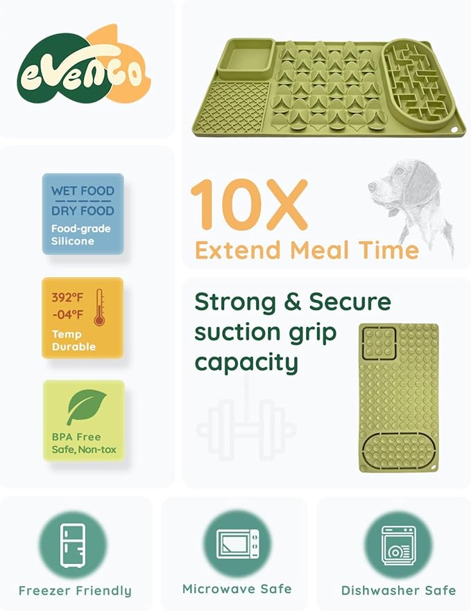 Slow Feeder Bowl for Large Dog, Silicone Lick Mat & Snuffle Mat with Suction Cups - Interactive Puzzle Feeder to Slow Eating & Keep Busy, Reduce Vomiting & Relieve Boredom (21"x 11" Green)