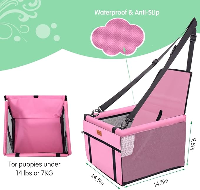 SWIHELP Pet Car Booster Seat Travel Carrier Cage, Oxford Breathable Folding Soft Washable Travel Bags for Dogs Cats or Other Small Pet