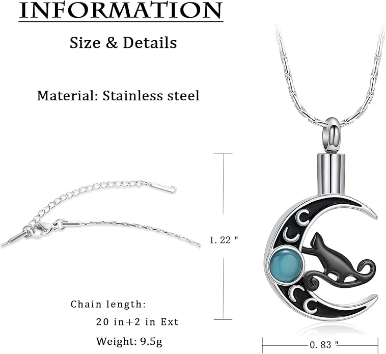 constantlife Cat Moon Urn Necklace for Women Pet Cremation Jewelry for Ashes Stainless Steel Pendant Funeral Keepsake Loved Ones Memorial Gift