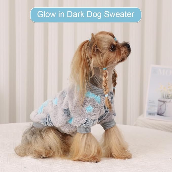 Dog Sweater Glow in The Dark Girl Pink Small Fleece Clothes Winter Soft Thickening Warm Puppy for Dogs Boy Teacup Yorkie Chihuahua (XS,Grey)