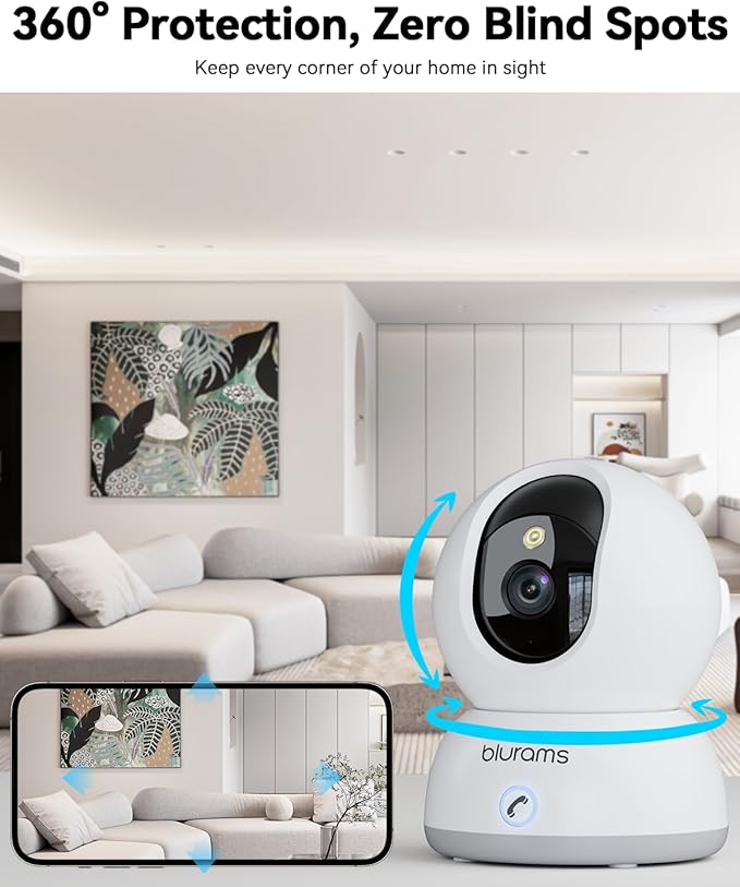 blurams 4K Ultra HD Indoor Cameras for Home Security, Home Camera with One-Touch Call, Color Night Vision, Motion Tracking, 5GHz/2.4GHz Wi-Fi, Cloud & SD Card Storage, Wi-Fi 6