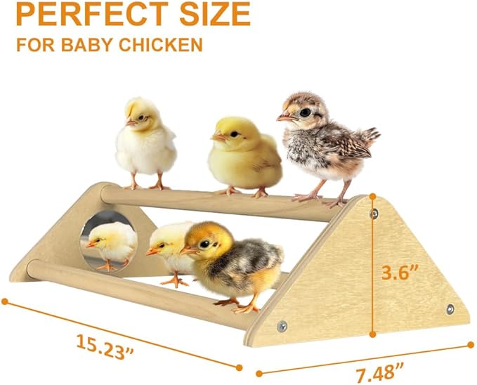 Chicken Toys with Mirror, Roosting Bars for Chicks in Coop and Brooder, Wooden Chicken Perch, Coop Accessories for Large Bird, Baby Chicks, Parrot, 2 Pack