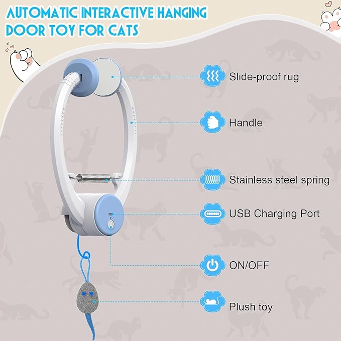 Interactive Cat Toys for Indoor Cats, Automatic Electric Flying Bird Feather Wand Toy, Best Kitten & Adult Cat Enrichment Toy Hanging Electric Kitty Toys for Bored Cats, Light Blue