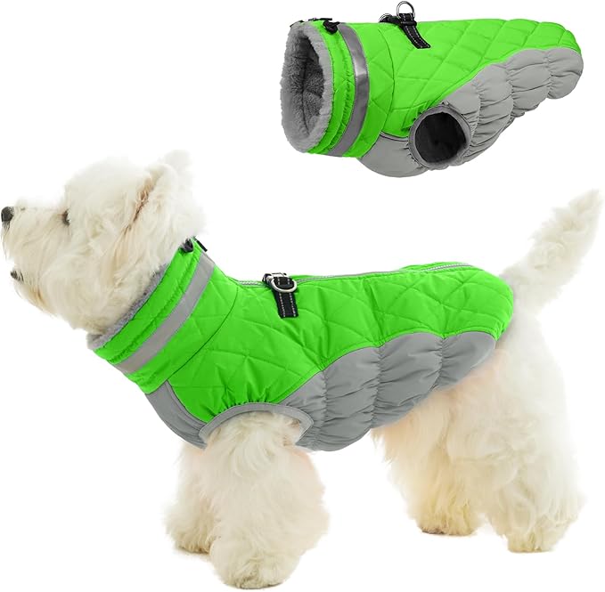 Warm Dog Coats for Medium Dogs, Waterproof Dog Jacket with Harness Built in, Zipper Clousure, Fleece Lining for Cold Weather Outdoor Walks, Snowsuit for Schnauzer, Boston Terrier, Pug - M