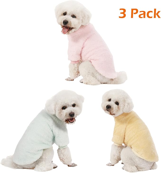 Dog Sweater, 3 Pack Dog Sweaters for Small Dogs, Dog Clothes for Small Dogs Girl Boy, Ultra Soft and Warm Puppy Sweater Dog Coat for Winter Christmas (Large, Lt Pink+Lt Green+Lt Yellow)