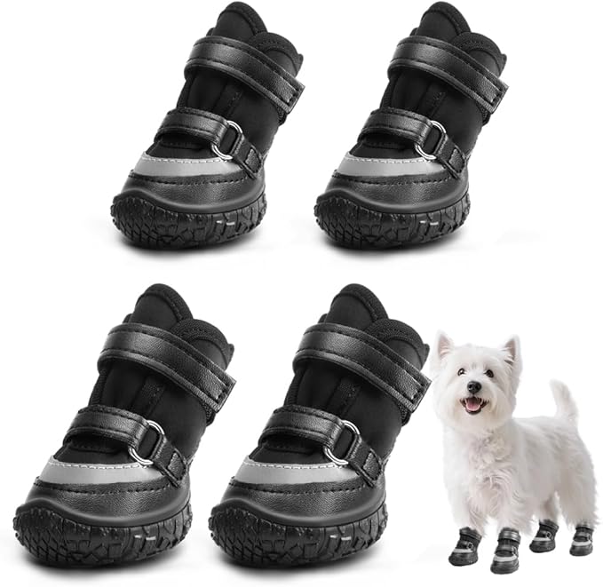 Dog Shoes for Small Dogs, Breathable Dog Boots Paw Protector for Hot Pavement Winter Snow, Dog Booties with Reflective Strips Rugged Anti-Slip Sole for Hardwood Floors Walking Black Size 3