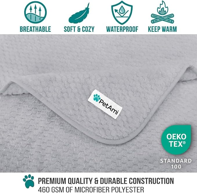 PetAmi Waterproof Dog Blanket, Leakproof Puppy Blanket for Small Medium Dogs, Furniture Sofa Couch Cover Protector, Fleece Pet Throw Indoor Cat Kitten, Reversible Washable Soft Plush, 29x40 Light Gray