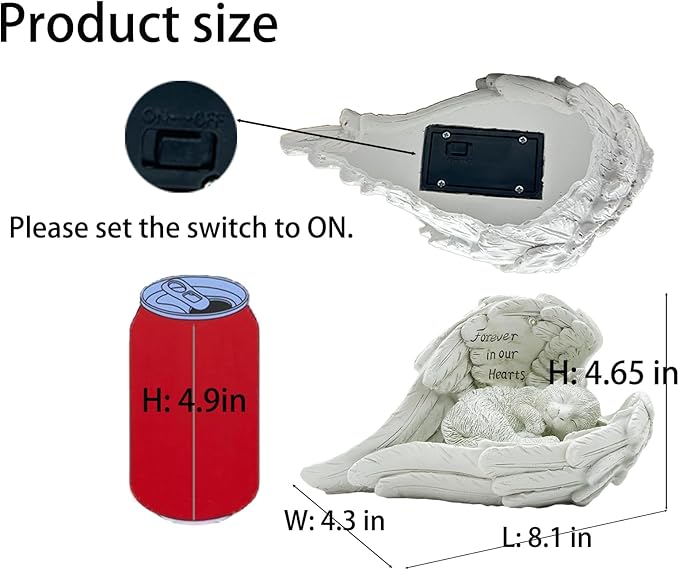 Angel Cat Memorial Statue with Solar Light Forever in Our Hearts Resin Pet Memorial Figurine Comforting Cat Angel Statue for Garden/Yard/Home | Solar Powered Night Light Gift for Pet Loss