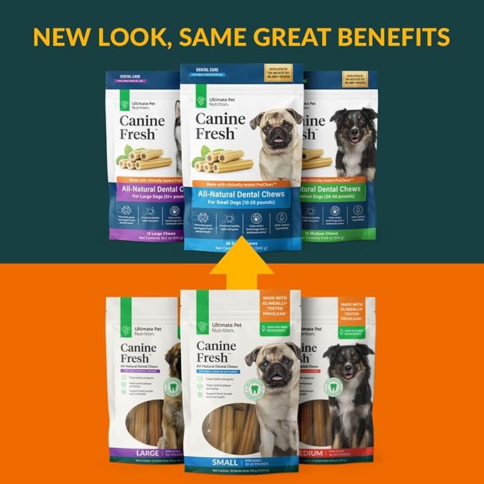 ULTIMATE PET NUTRITION Canine Fresh Dental Chews, Dental Dog Treats, Oral Care and Hygiene Sticks, Soothes Gums, Vet Developed, 15 Chews (Medium)