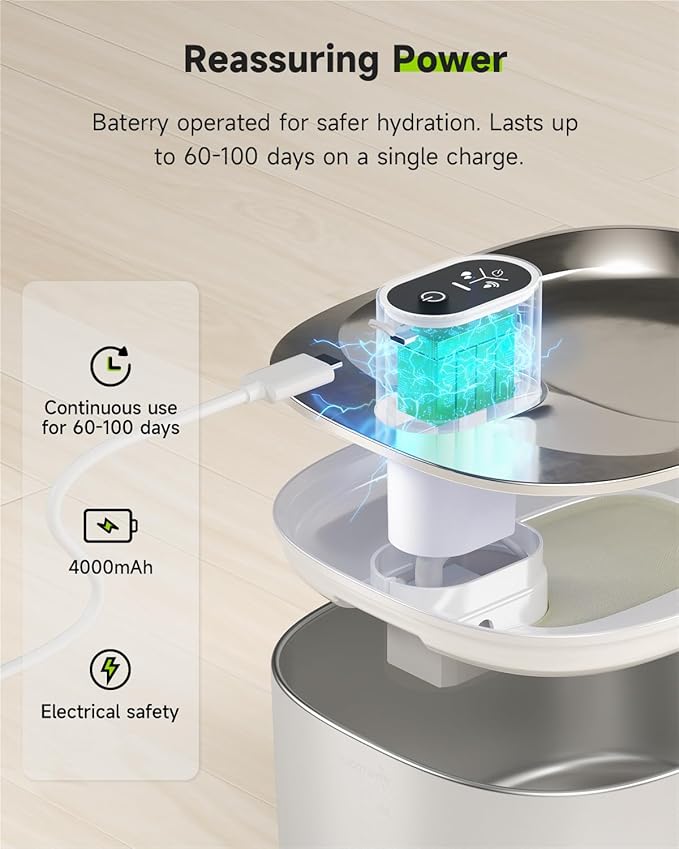 Cordless Cat Water Fountain Stainless Steel 4.5L +3L Automatic Cat Feeder, 5G & 2.4G Wi-Fi Cat Food Dispenser Pet Feeder Set, Pet Dry Food, 1-10 Meals Per Day