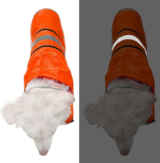 Dog Raincoat Waterproof Reflective Slicker - Lightweight Breathable Hooded Poncho Rain Coat Jacket with Adjustable Belly Strap and Leash Hole for Small Medium Large Dogs (X-Large, Orange)