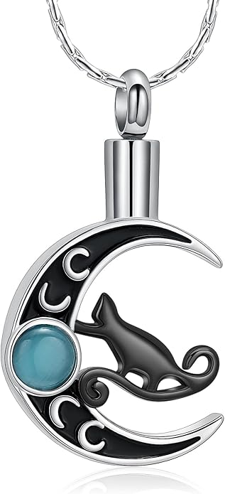 constantlife Cat Moon Urn Necklace for Women Pet Cremation Jewelry for Ashes Stainless Steel Pendant Funeral Keepsake Loved Ones Memorial Gift