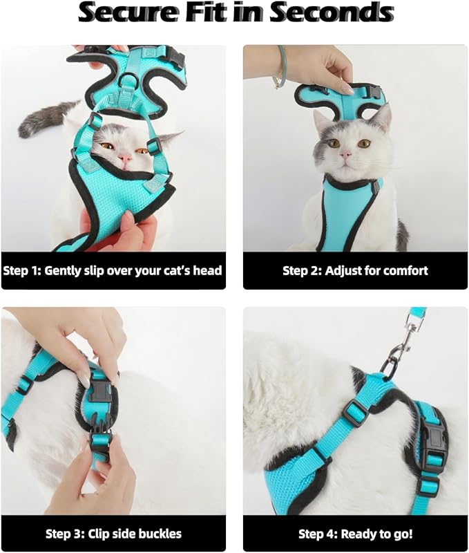 Luxelle 2 Pack Escape-Proof Cat Harness and Leash Set for Walking – Adjustable No Pull Soft Vest with Easy-Wear Buckle, Reflective Straps, Breathable Mesh – Outdoor Travel Harness for Cats & Kittens