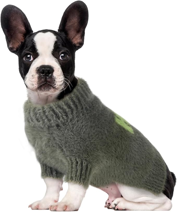 Small Dog Furry Pullover Sweater, Classic Turtleneck Dog Clothes for Cold Weather Cute Warm Pet Clothes for Chihuahua, Bulldog, Dachshund, Pug Green X-Large