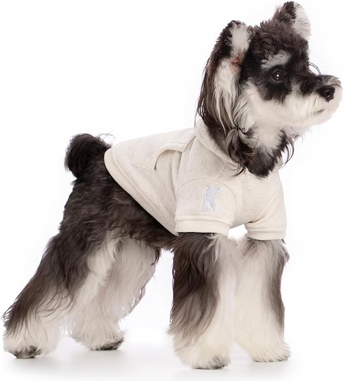 Koneseve Dog Hoodie Fleece, Cat Sweater Warm with Pocket - Soft Clothes for Daily Wear, Basic Hooded Sweatshirts, Winter Coat Clothing, Comfort Tee Shirt Fit for All Breeds Pet - Beige - 2XL