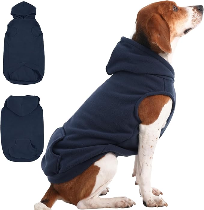 IECOii Dog Hoodie for Medium Dogs, Warm Fleece Dog Hoodies Sweater with Leash Hole and Pocket, Cozy Dogs Cold Weather Coat for Fall Winter Hooded Sweatshirt Vest for French Bulldog, Blue, L