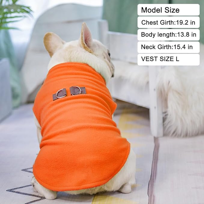 BEAUTYZOO Dog Fleece Vest Sweater Winter Jacket for Small and Medium Dogs with D-Ring Leash Cold Weather Coat Hoodie for XS S M Dogs Boy or Girls,Orange S