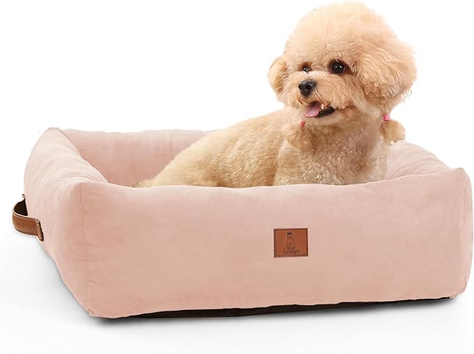 25In Dog Bed for Small Medium Sized Dogs - Washable Rectangle Puppy Bed for Indoor Outdoor, Cozy Pet Bed with Support Pillow & Non-Slip Bottom(Pink, Medium)