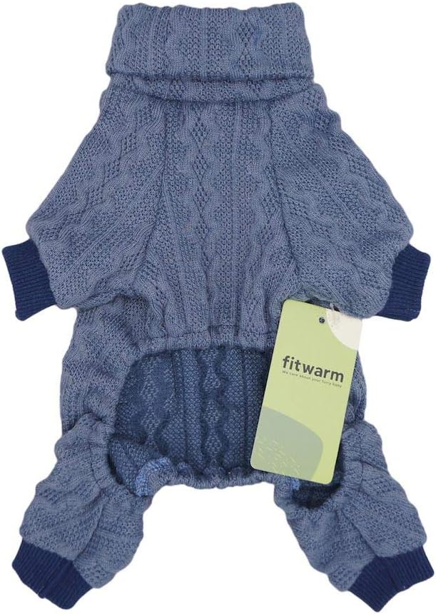 Fitwarm Turtleneck Knitted Dog Sweaters Winter Outfits Pet Coats Cat Clothes Blue XL