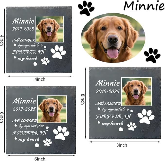 Dog Memorial Gifts for Loss of Dog, Personalized Pet Memorial Stone, Custom Dog Grave Marker with Name & Photo, Sympathy Gifts for Bereaved Pet Owners, Cemetery Decor (Style G)