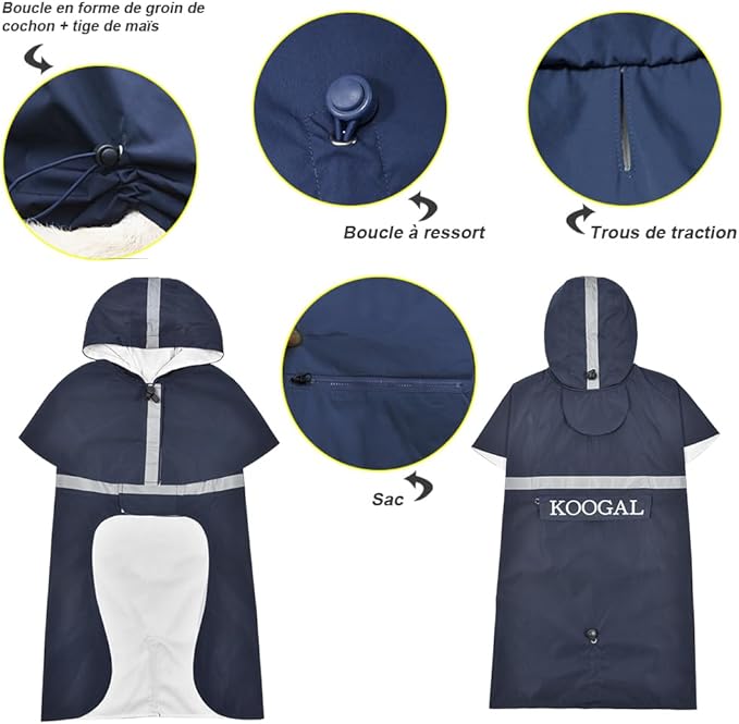 Hooded Pet Dog Raincoat for Small Sized Apparel Poncho Waterproof,Dog Clothes,Dog Jacket, Dog Raincoats Jacket for Small Sized Dogs(Navy Blue,2XL)