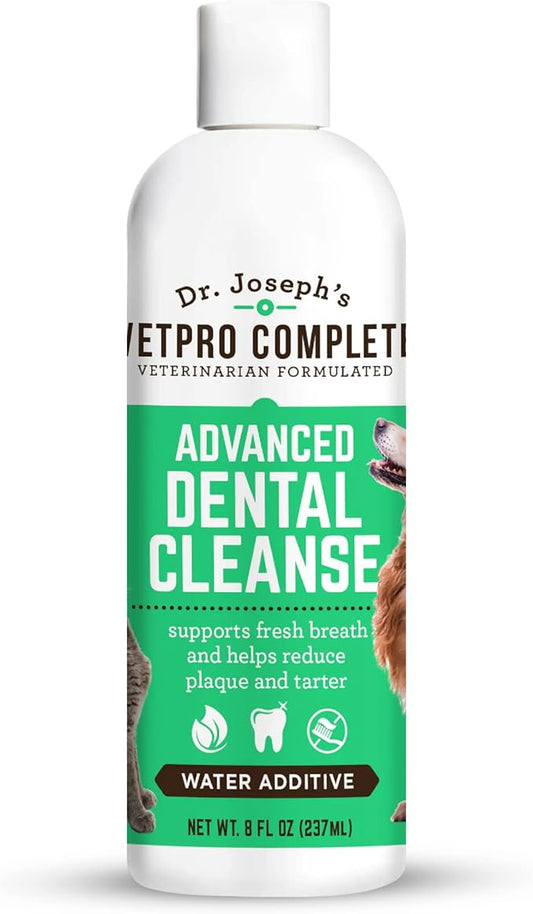 VetPro Complete Dr. Joseph's Advanced Dental Cleanse, 8 Ounces, Cat and Dog Breath Freshener Water Additive for Dental Care, Fights Dog Bad Breath, Teeth Cleaning, Plaque and Tartar Remover