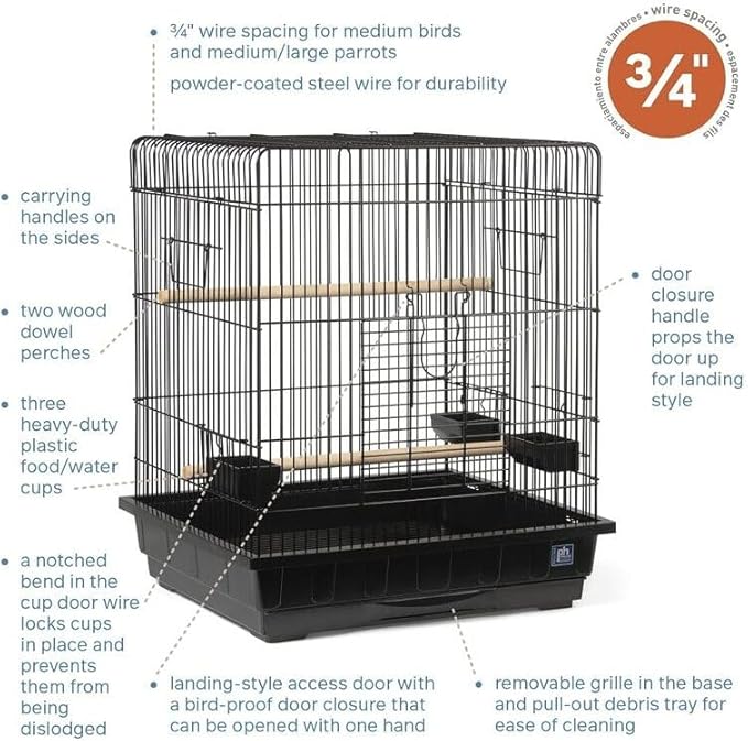 Artisanal Artistry Bird Cage with Handcrafted Design, Intricate Details, Spacious Interior for a Stylish and Comfortable Home Black/Large