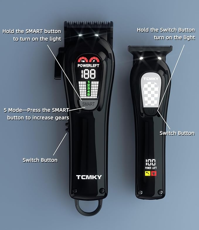 Hair Clippers Professional Cordless for Men, Barber Clippers for Hair Cutting Kit, Wireless LCD Display Hair Trimmers Set, Rechargeable Haircut Machine for Family (Black)