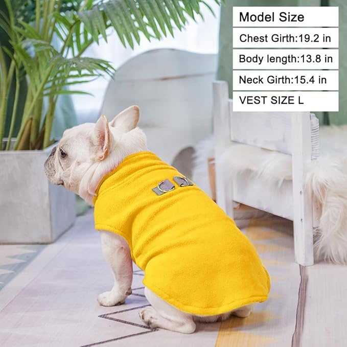 BEAUTYZOO Dog Fleece Vest Sweater Winter Jacket for Small and Medium Dogs with D-Ring Leash Cold Weather Coat Hoodie for XS S M Dogs Boy or Girls, Yellow S