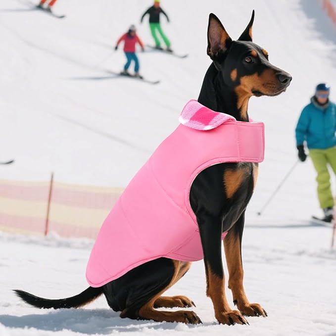 ASENKU Dog Winter Coat, Fleece Doggie Jacket Plaid Reversible Vest Waterproof Windproof Cold Weather Clothes for Small Medium Large Dogs (Pink, XL)
