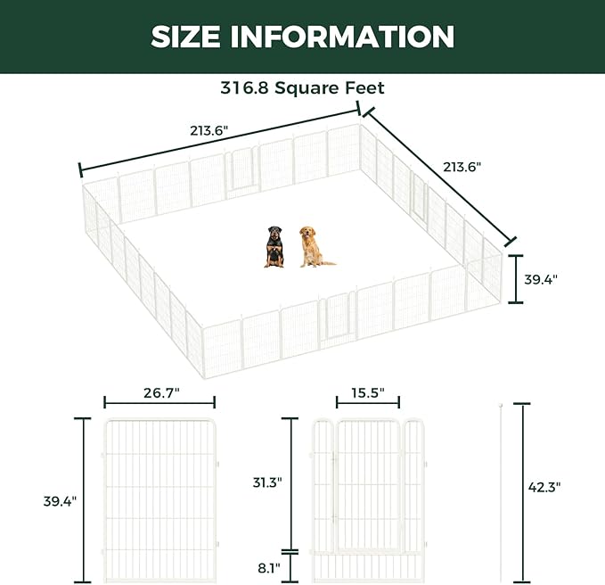 FXW Rollick Unleashed Dog Playpen for Indoor, Yard, RV Camping, 40 inch 32 Panels for Medium and Large Dogs, White│Patented