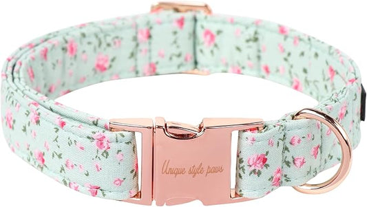 Unique style paws Dog Collar Metal Buckle Green Flowers Collar Gift Durable Cute Collar for Small Medium Large Boys Girls Dogs