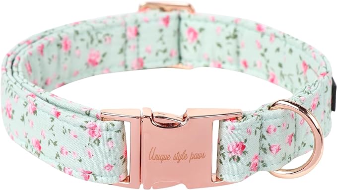 Unique style paws Dog Collar Metal Buckle Green Flowers Collar Gift Durable Cute Collar for Small Medium Large Boys Girls Dogs