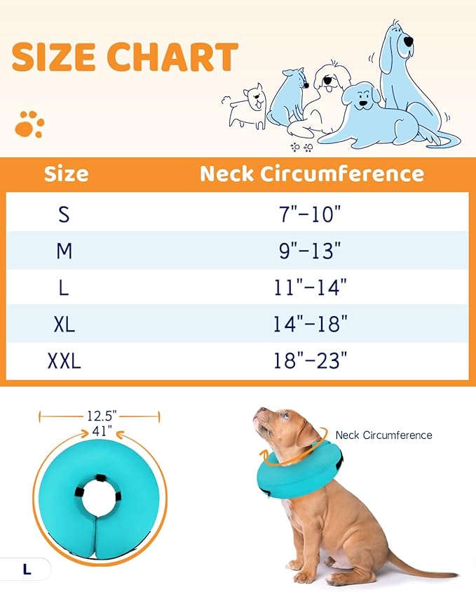 Supet Inflatable Dog Cone for Dogs to Stop Licking, Dog Neck Donut Collar Recovery E Collar to Stop Licking, Soft Pet Cone for Small Medium Large Dogs