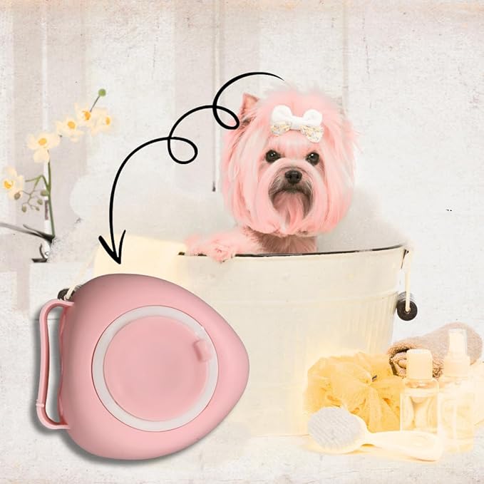 Dog & Cat Bath Brush with Built-In Shampoo Dispenser - 2-in-1 Silicone Pet Grooming Massage Brush for Anxiety Relief & Deep Cleaning - Luxury Spa Treatment (Pink)