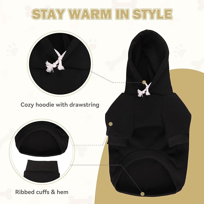 Dog Sweaters,Dog Hoodie,Cozy Fleece Interior Sweatshirt with Hood & Pocket,Leash Hole,Pet Clothes Sweater for Small,Medium,and Large Dogs,Black&M