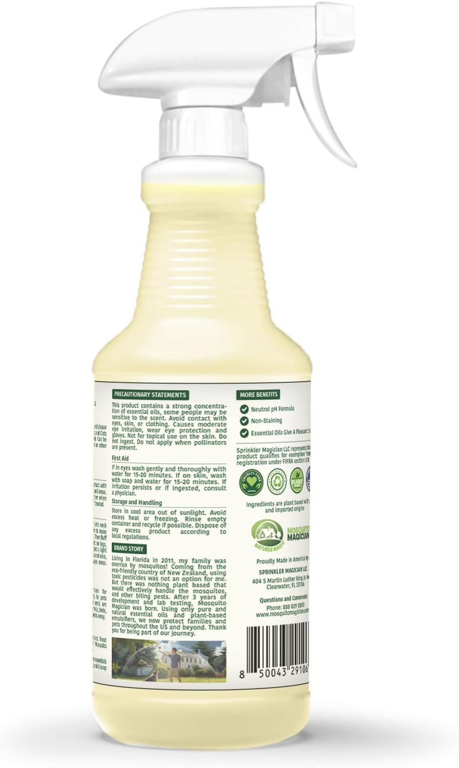 Mosquito Magician Indoor and Outdoor Spray - Use for Carpet, Furniture, Bedding, Couches & Pets – Plant-Sourced with Essential Oil – Mint, 16 OZ